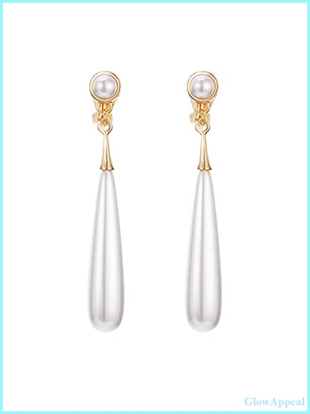Women's Drop Clip-On Earrings Gold Plated White Faux Pearl Dangle Hypoallergenic